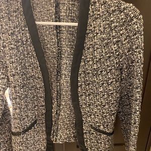 Tweed jacket - no size but fits small - faux leather detailing - faux pockets
